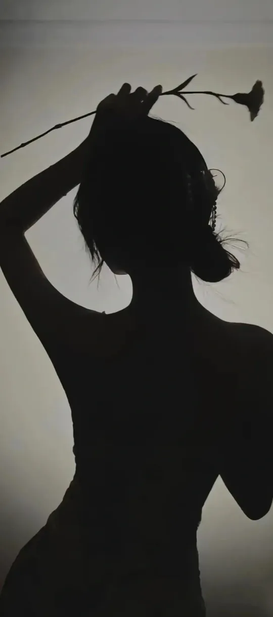 黑影女子举花剪影艺术写真手机壁纸