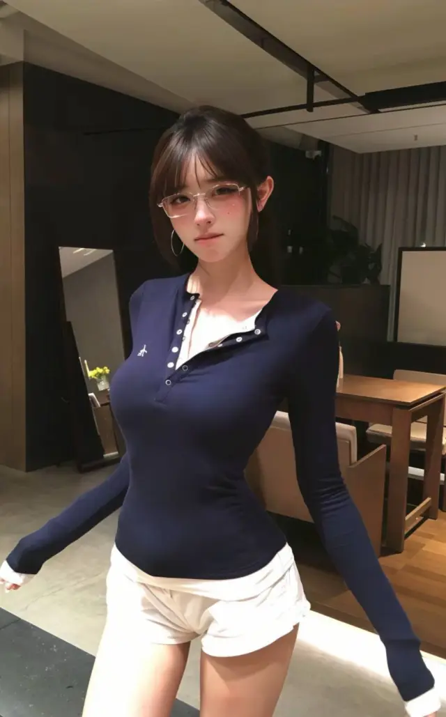 眼镜蓝衣居家清纯气质美女手机壁纸