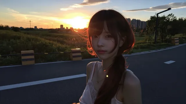 公路黄昏逆光长发美女摄影美女电脑壁纸