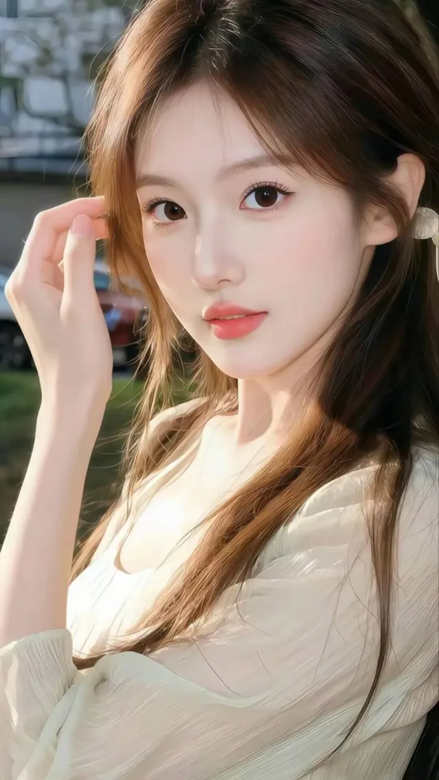 白裙长发女生户外温柔造型人物手机壁纸