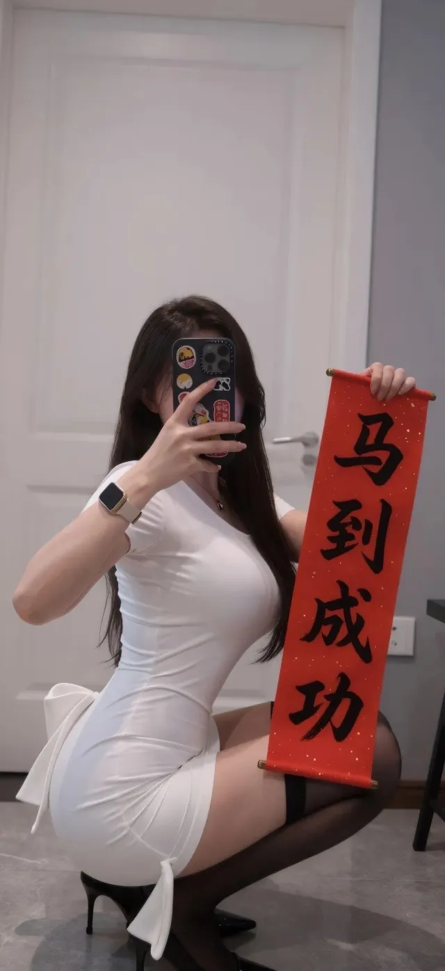 白裙美女马到成功祝福美女手机壁纸