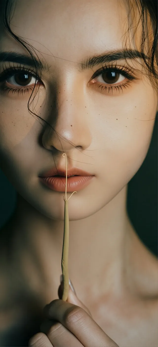 雀斑棕眸美女红唇花枝特写手机壁纸