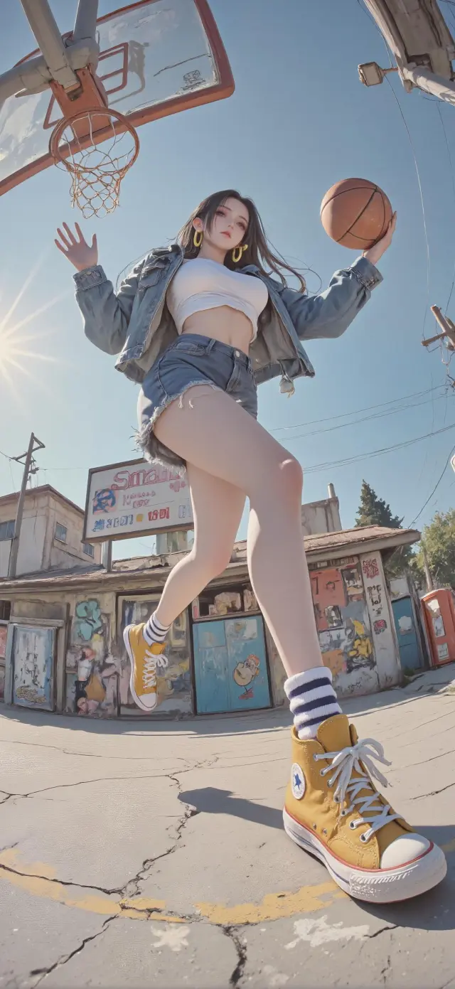 街头篮球活力夏日运动美女手机壁纸