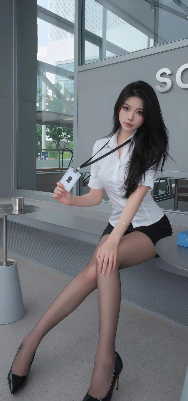 白衬衫黑裙黑丝职场美女手机壁纸