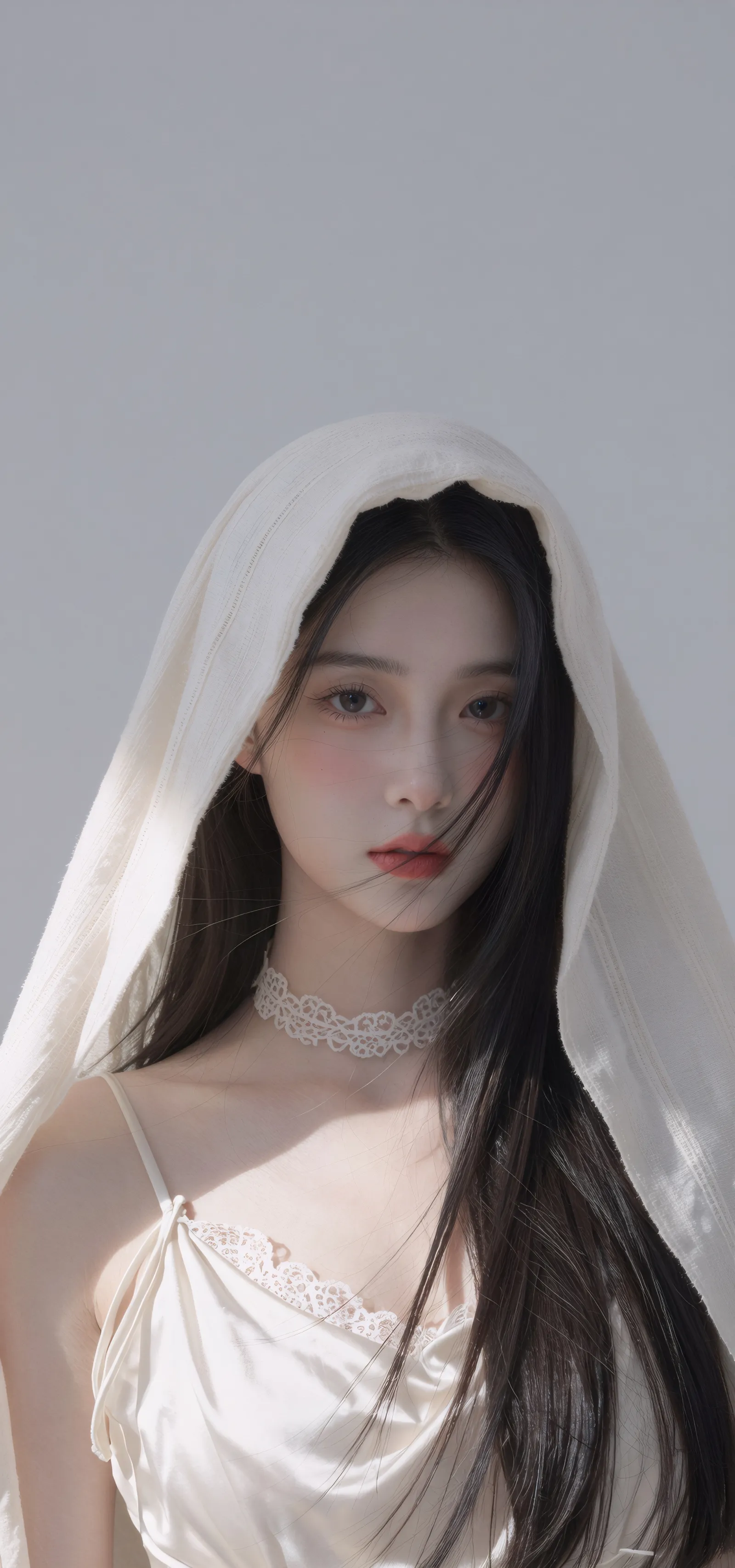 白纱头巾美女蕾丝吊带优雅肖像人像摄影手机壁纸