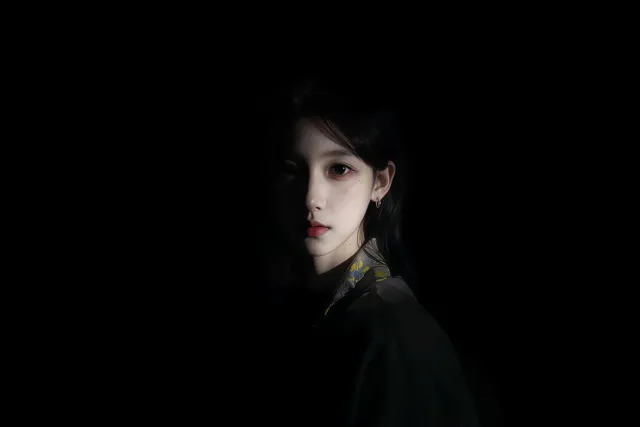黑发少女暗光侧脸特写冷艳光影人物电脑壁纸