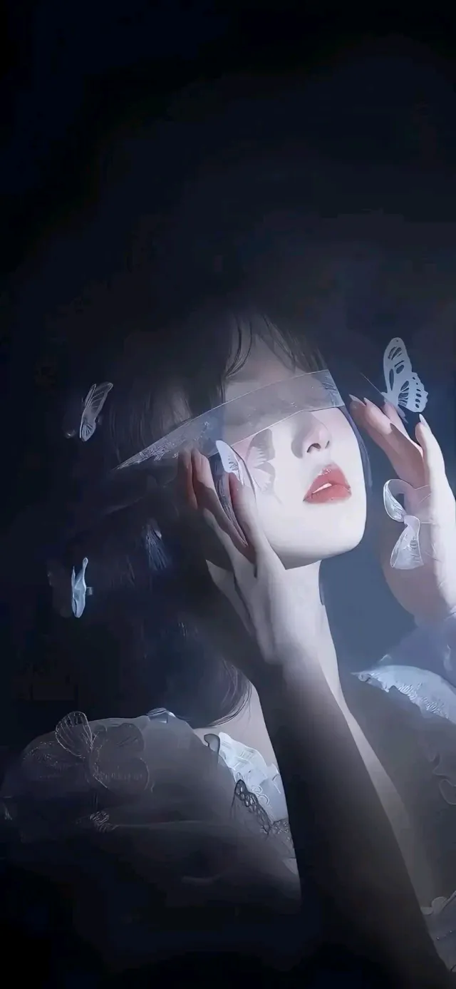 梦幻少女透明面纱蝴蝶环绕手机壁纸