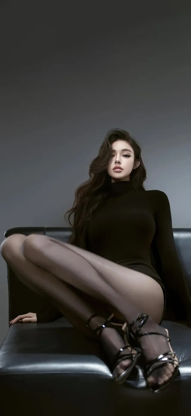 沙发交腿黑丝御姐坐姿美女手机壁纸