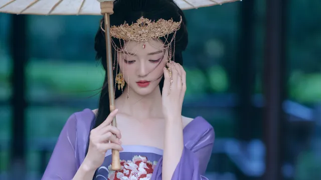 油纸伞 紫色 古风 裙子 美女 4k 壁纸