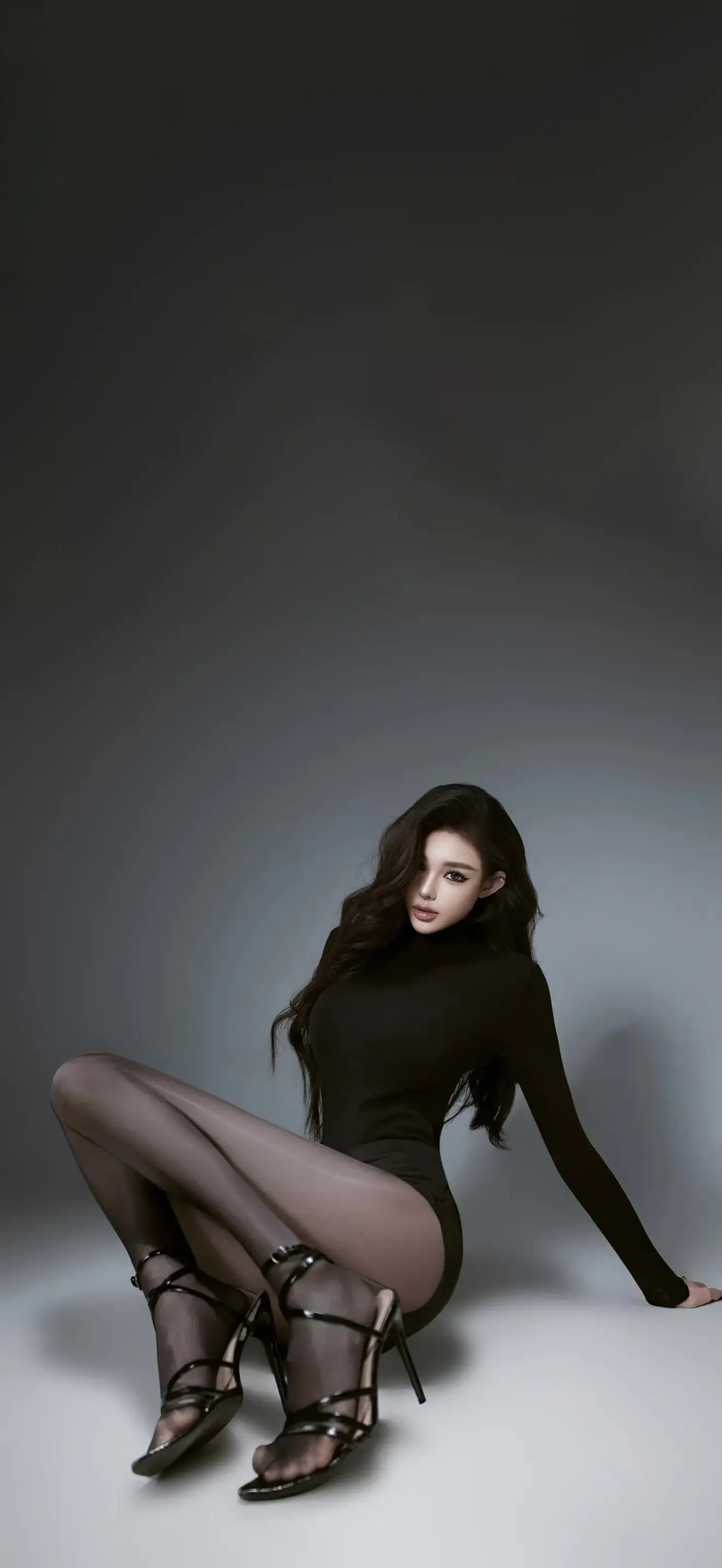 黑衣坐地黑丝气质御姐美女手机壁纸