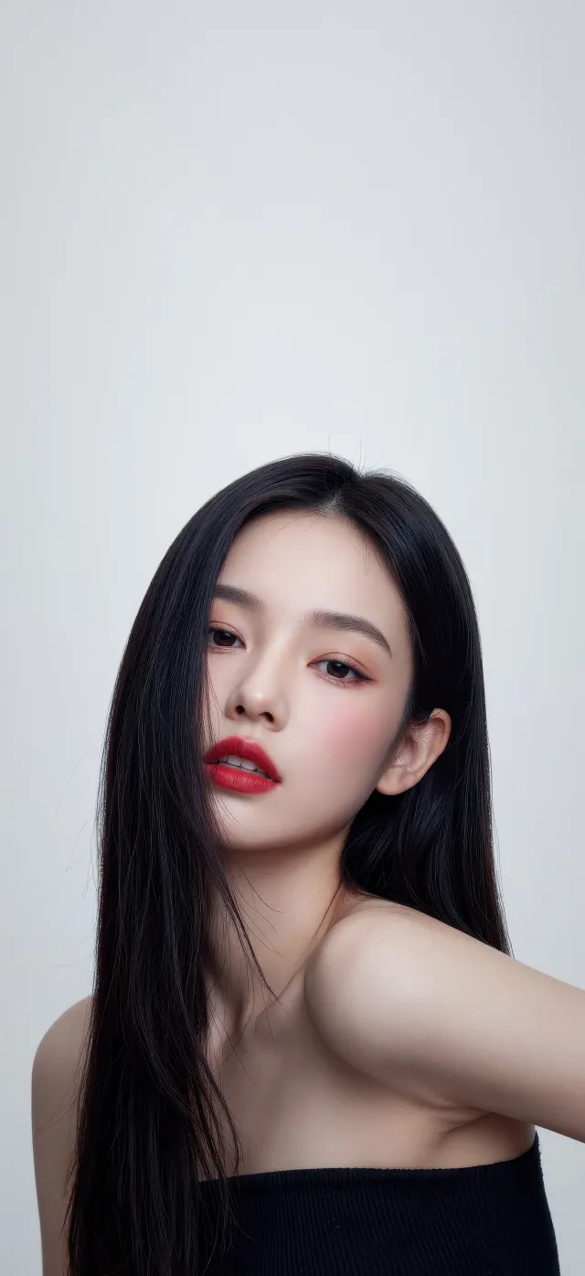 黑长直美女红唇特写清新人物摄影手机壁纸