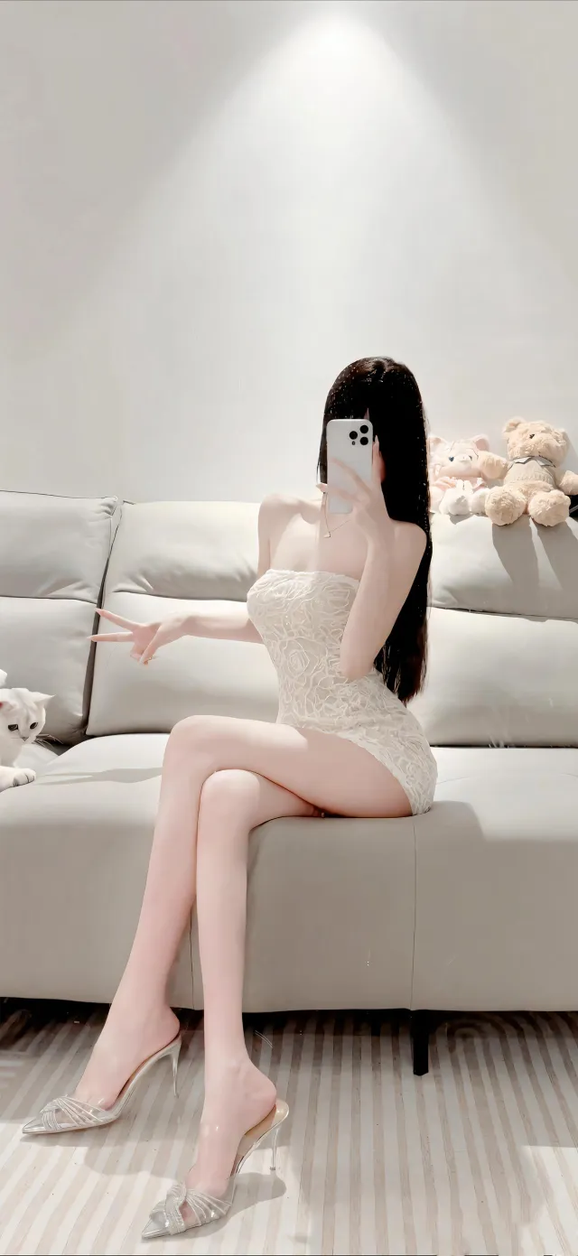 白蕾丝裙自拍比耶时尚美女手机壁纸