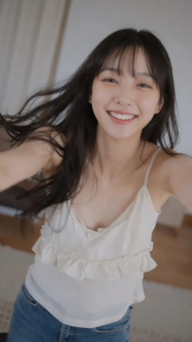 美女吊带白上衣微笑室内摄影手机壁纸