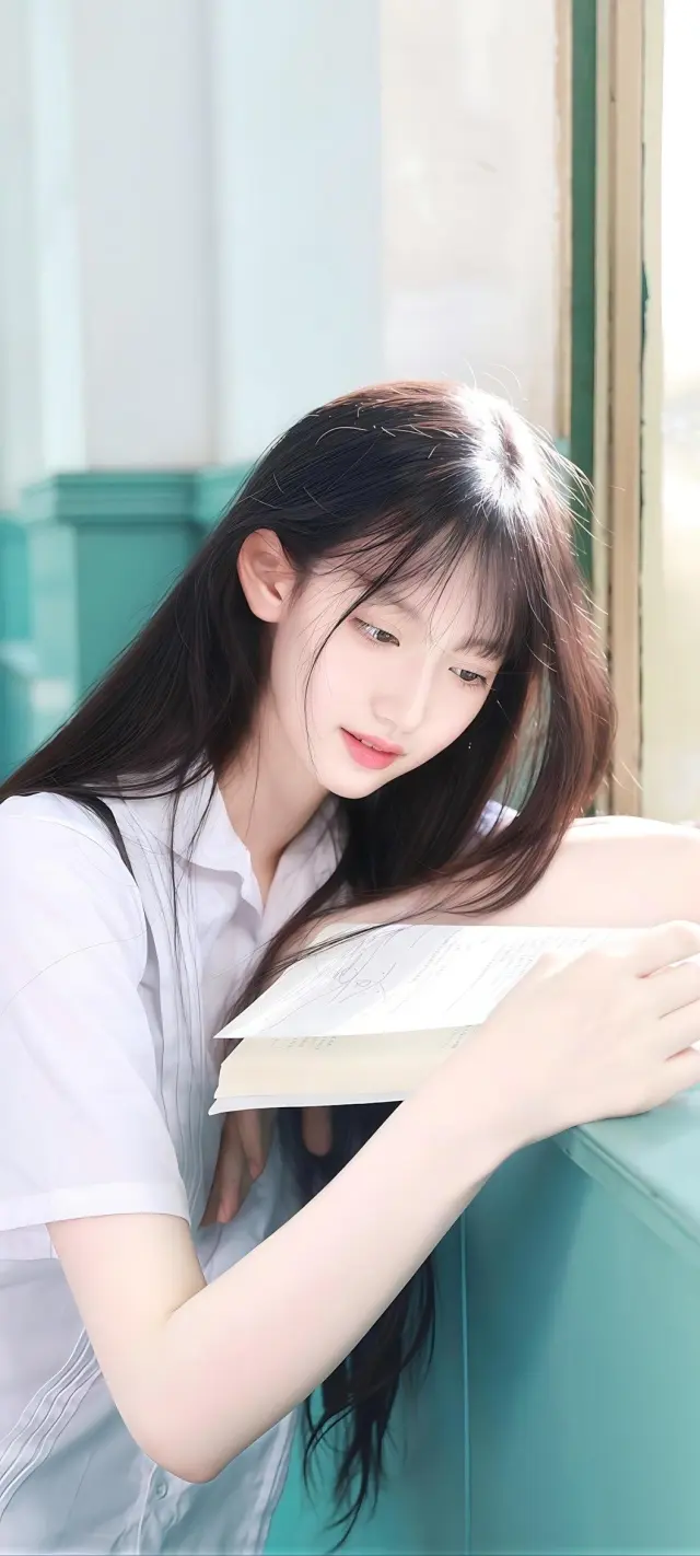 窗边女子白衬衫抱书阅读文艺人物手机壁纸