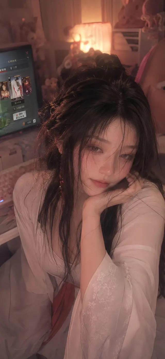 古风少女白纱红带暖粉人物摄影手机壁纸
