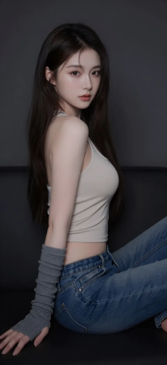 清冷系长发少女侧坐回眸手机壁纸