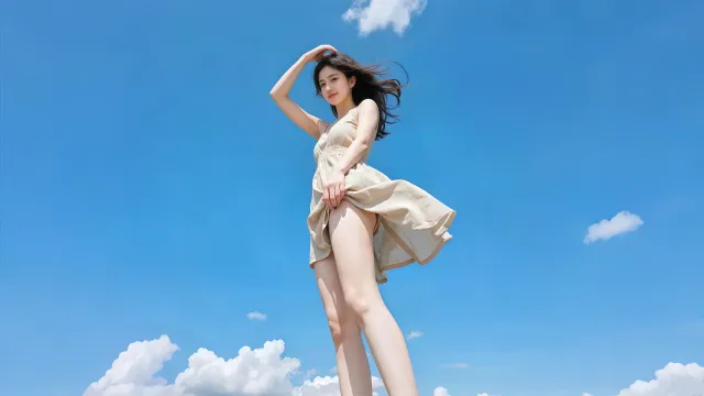 蓝天背景下的少女摄影壁纸