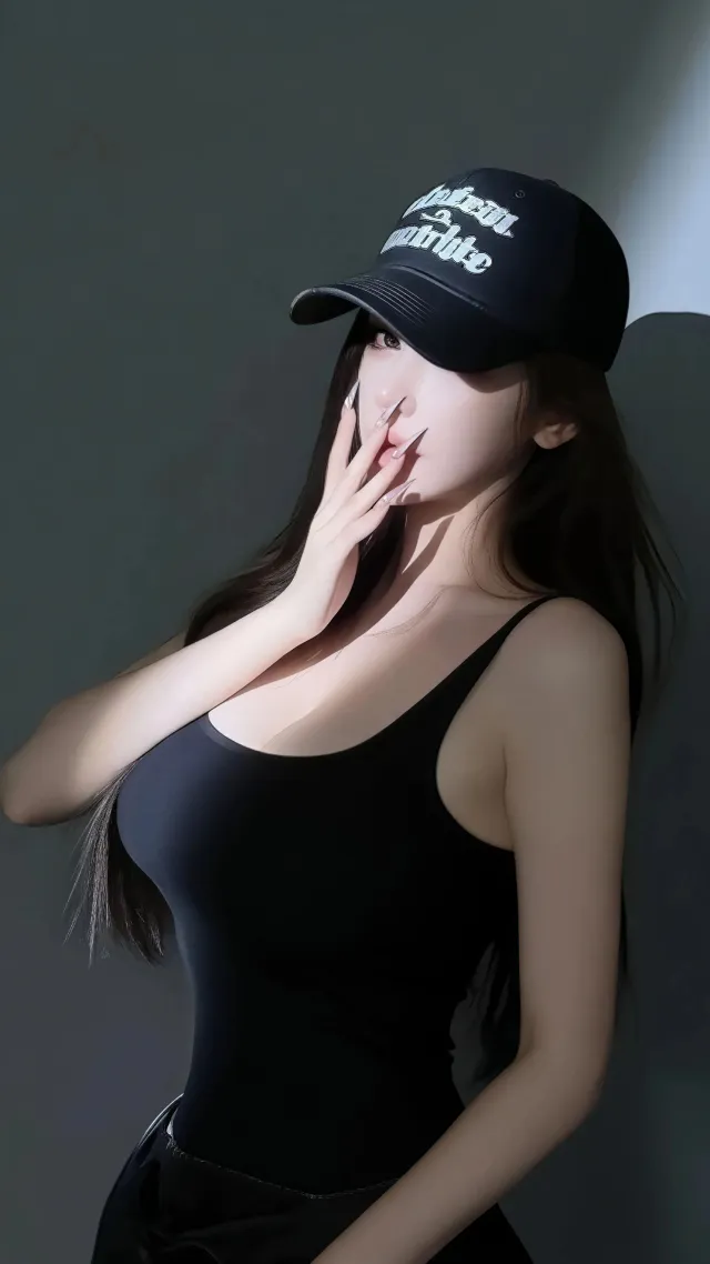 棒球帽黑吊带光影冷艳街头美女手机壁纸