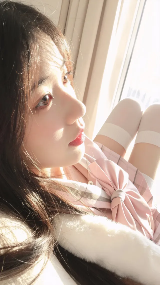 粉色水手服阳光侧颜清纯美女手机壁纸