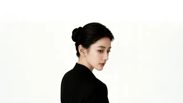 黑色西装盘发女性侧脸简约风格人物电脑壁纸