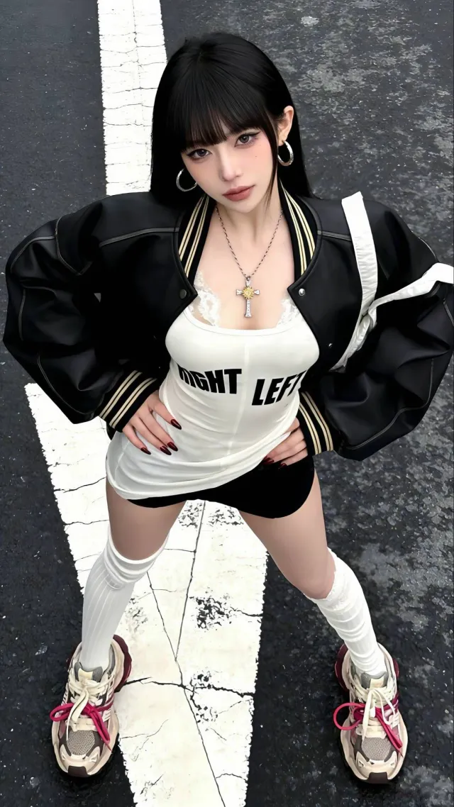 街头高角度黑衣潮酷美女手机壁纸