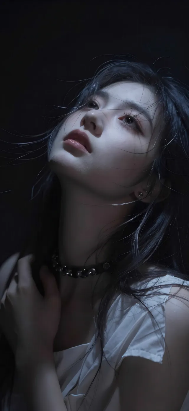 仰望侧颜黑颈圈氛围感美女手机壁纸