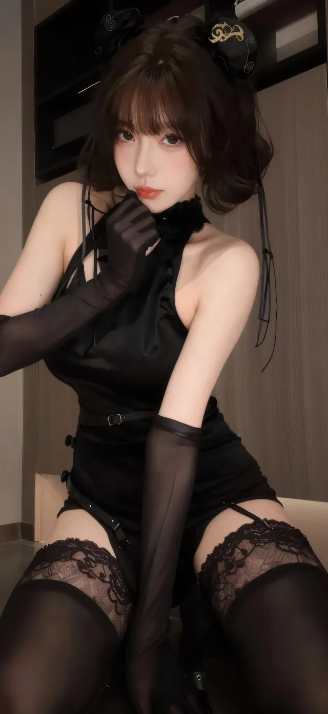 黑裙蕾丝手套少女暗黑系人物摄影手机壁纸