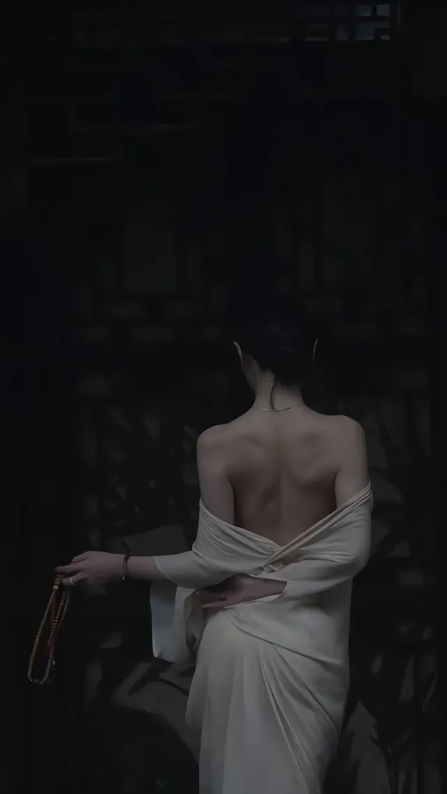 白衣女子露背持念珠暗黑古风意境人物手机壁纸