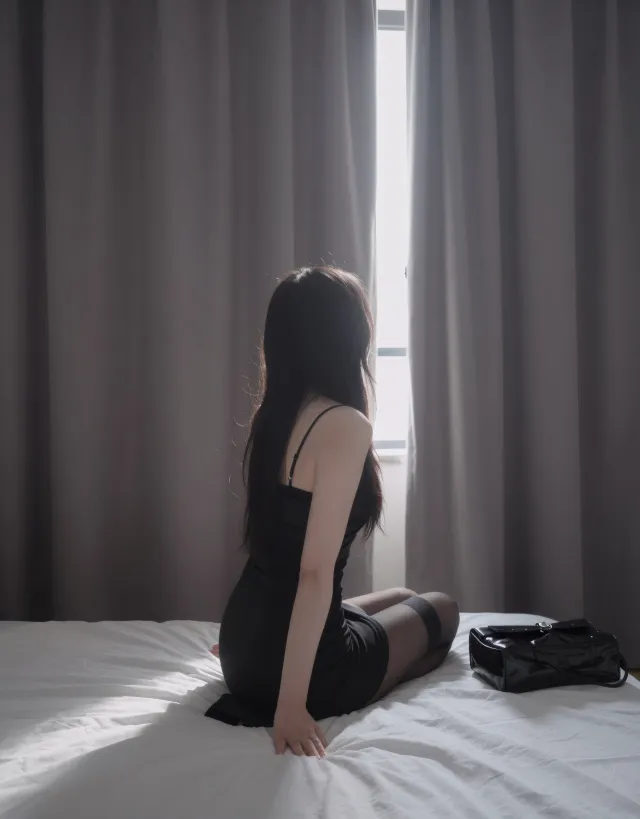 窗边黑裙丝袜美腿背影美女手机壁纸