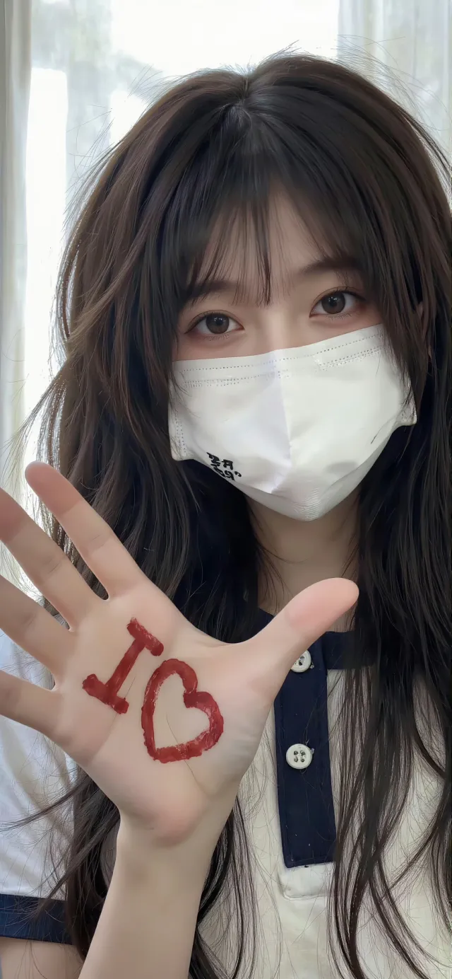 戴口罩美女掌心红心示爱摄影人物手机壁纸