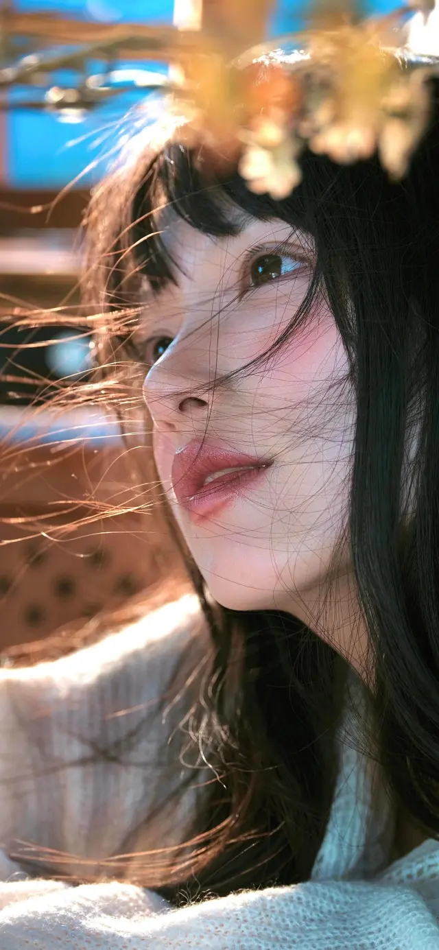 美女阳光发丝特写摄影手机壁纸