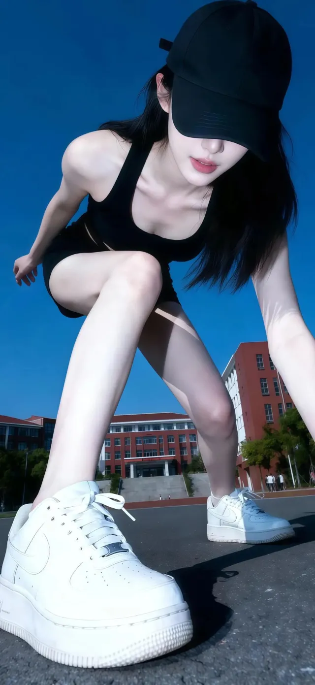校园青春黑衣女孩白鞋潮流手机壁纸