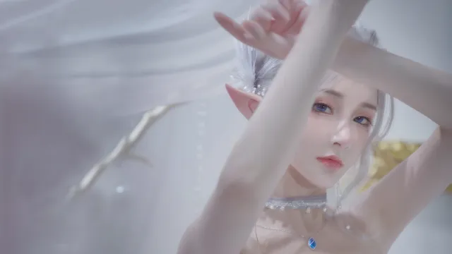 精灵耳美女抬手轻抚面纱奇幻摄影人物电脑壁纸