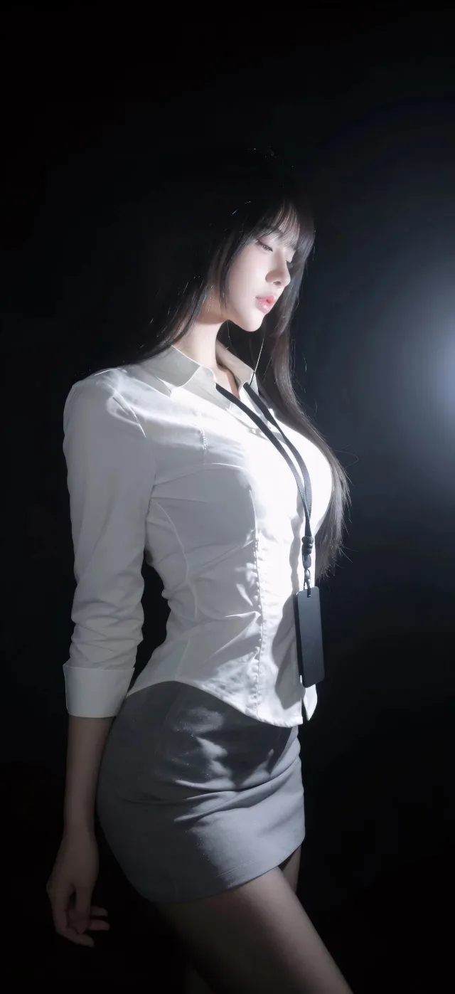 白衬衫灰短裙美女侧身光影时尚人物摄影手机壁纸