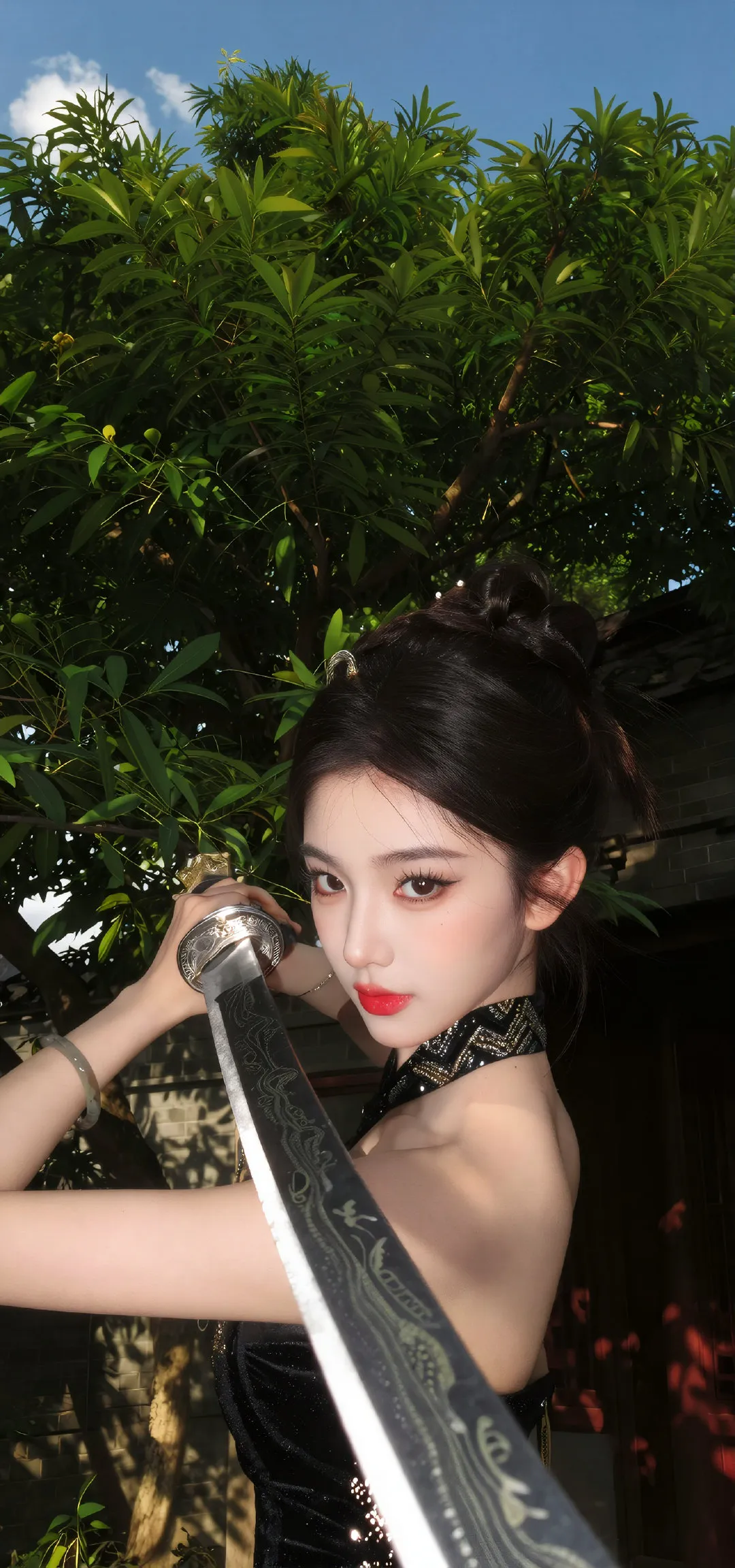 古风持剑红唇飒爽人像美女手机壁纸