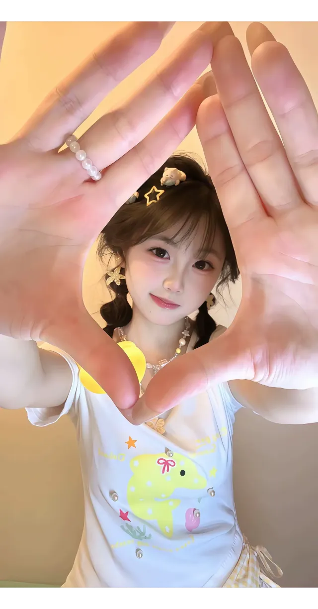 双马尾少女比心手势甜美可爱人像摄影人物手机壁纸