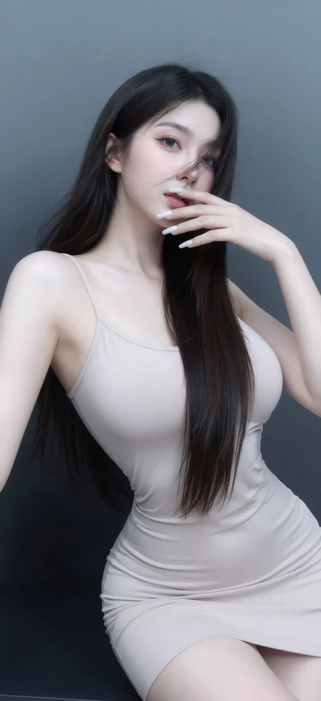 裸色吊带裙长发优雅气质美女手机壁纸