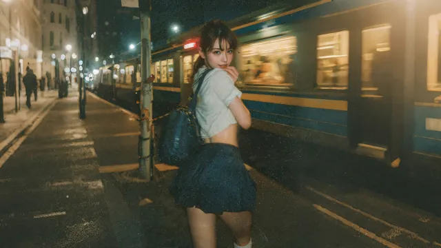 氛围感霓虹街景少女治愈系电脑壁纸