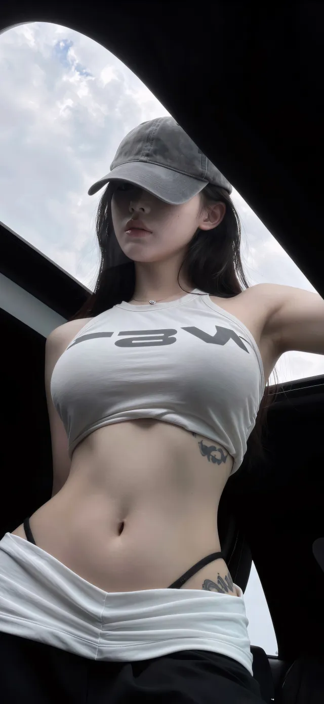 白色短款上衣美女车窗自拍性感人像摄影人物手机壁纸