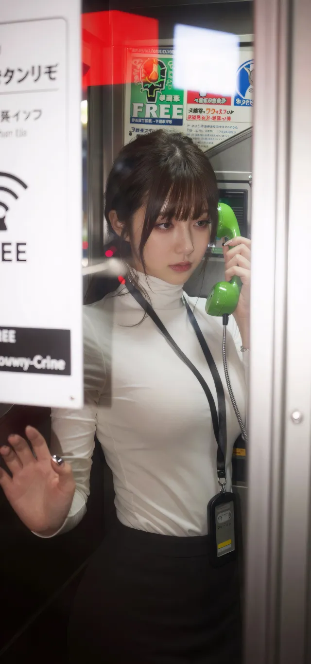 电话亭职场风白上衣美女摄影手机壁纸