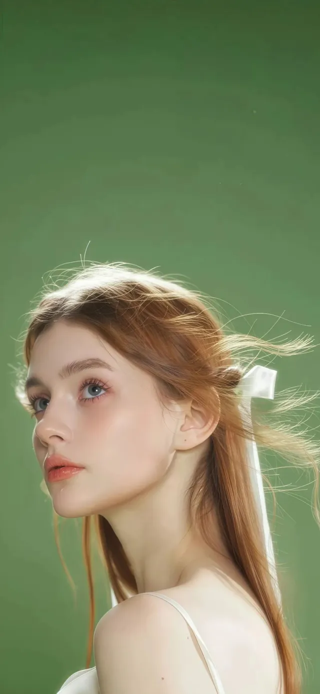 金发美女侧脸绿背景写真人物电脑壁纸