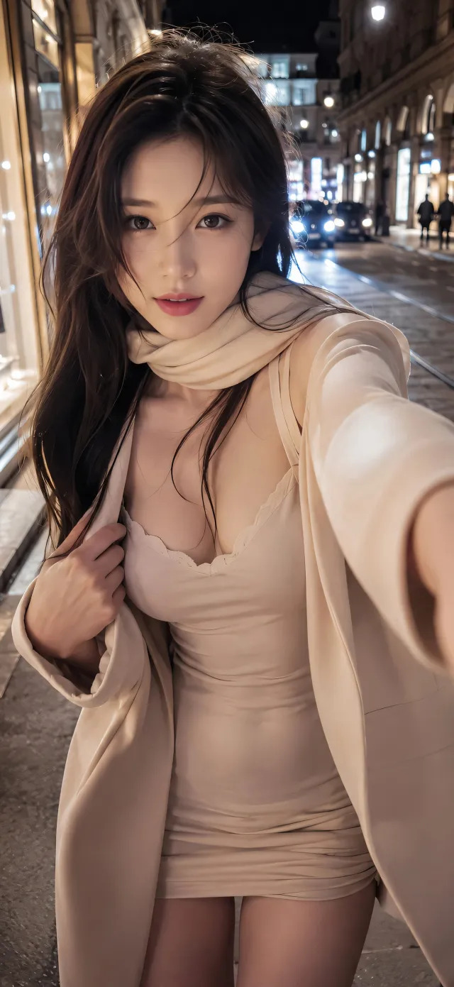 米色短裙外套夜街街拍美女手机壁纸