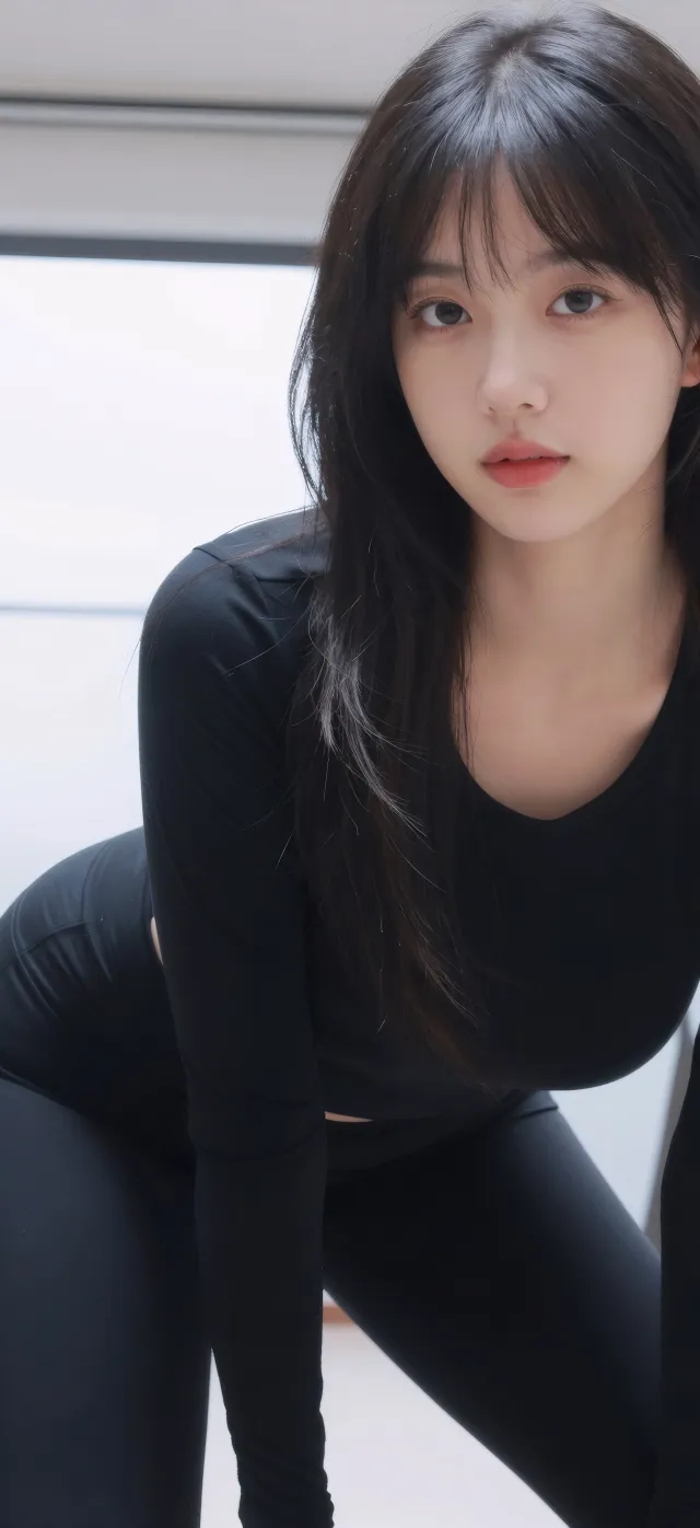 黑衣美女健身姿态展现曲线运动人像摄影手机壁纸