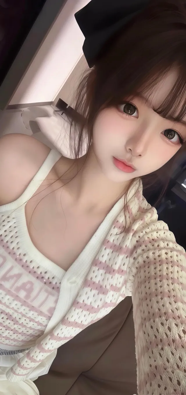 黑色大蝴蝶结甜美黑发美女自拍人像手机壁纸