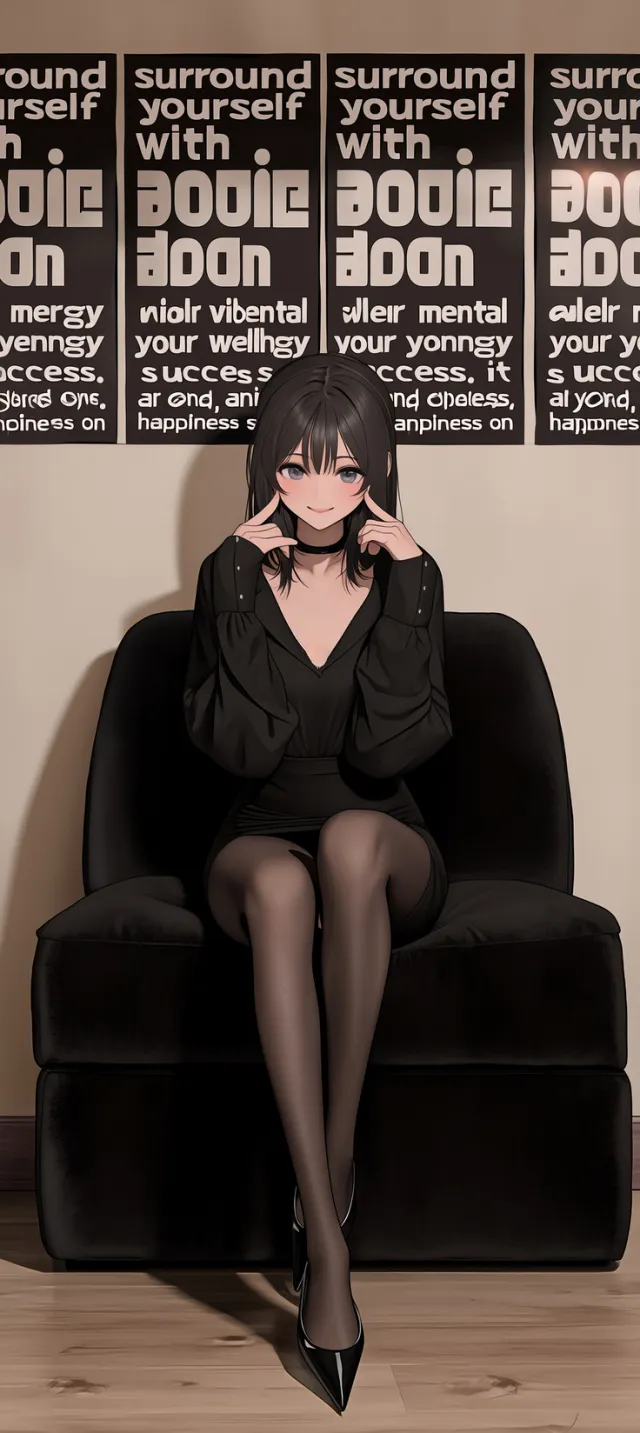 黑发蓝瞳御姐坐姿少女动漫手机壁纸