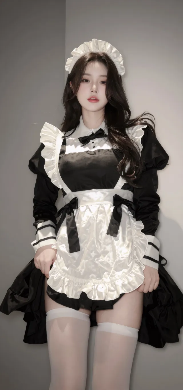 美女穿黑白女仆装室内摄影手机壁纸