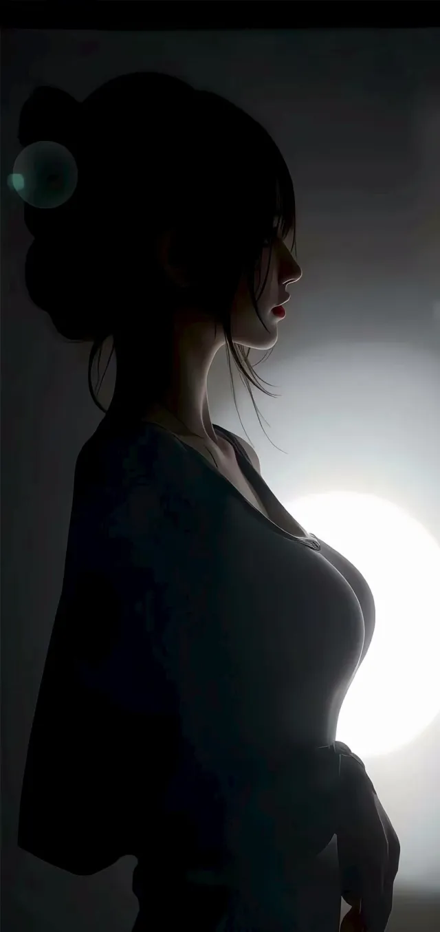 黑色剪影美女侧身背光人物电脑壁纸