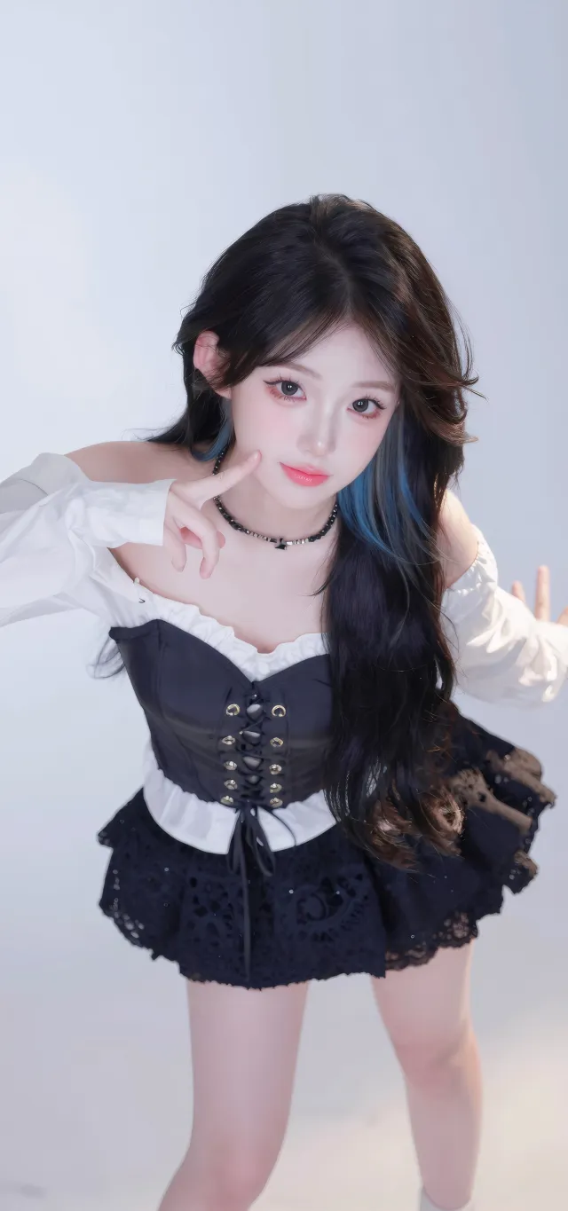 少女穿黑白束腰裙摆姿势摄影手机壁纸