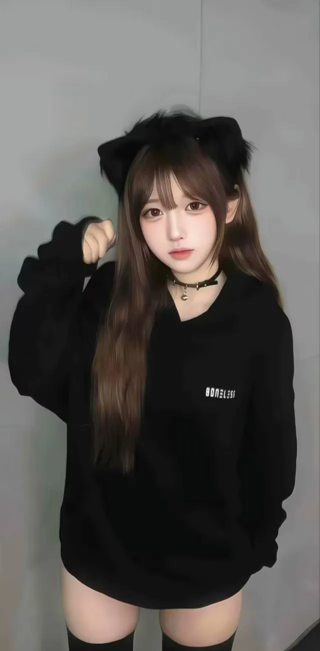黑色猫耳少女卫衣制服可爱少女手机壁纸