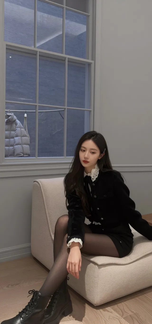 黑丝蕾丝领短裙马丁靴美女手机壁纸